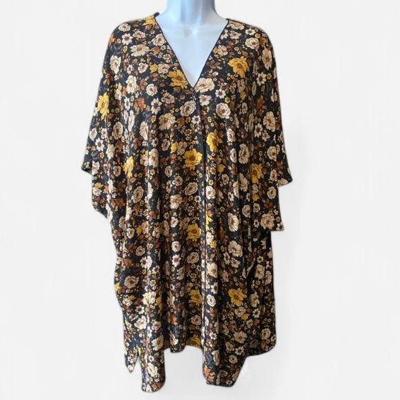 Forever 21 Sheer Black Autumn Inspired Open- Front Floral Kimono - Picture 1 of 7